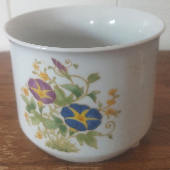 Vtg 1980 Ceramic Cachepot 3 Footed Planter Vase Bowl Floral Design San Francisco - Picture 7 of 14